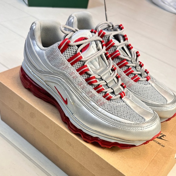 Nike Silver and Red Air Sneakers